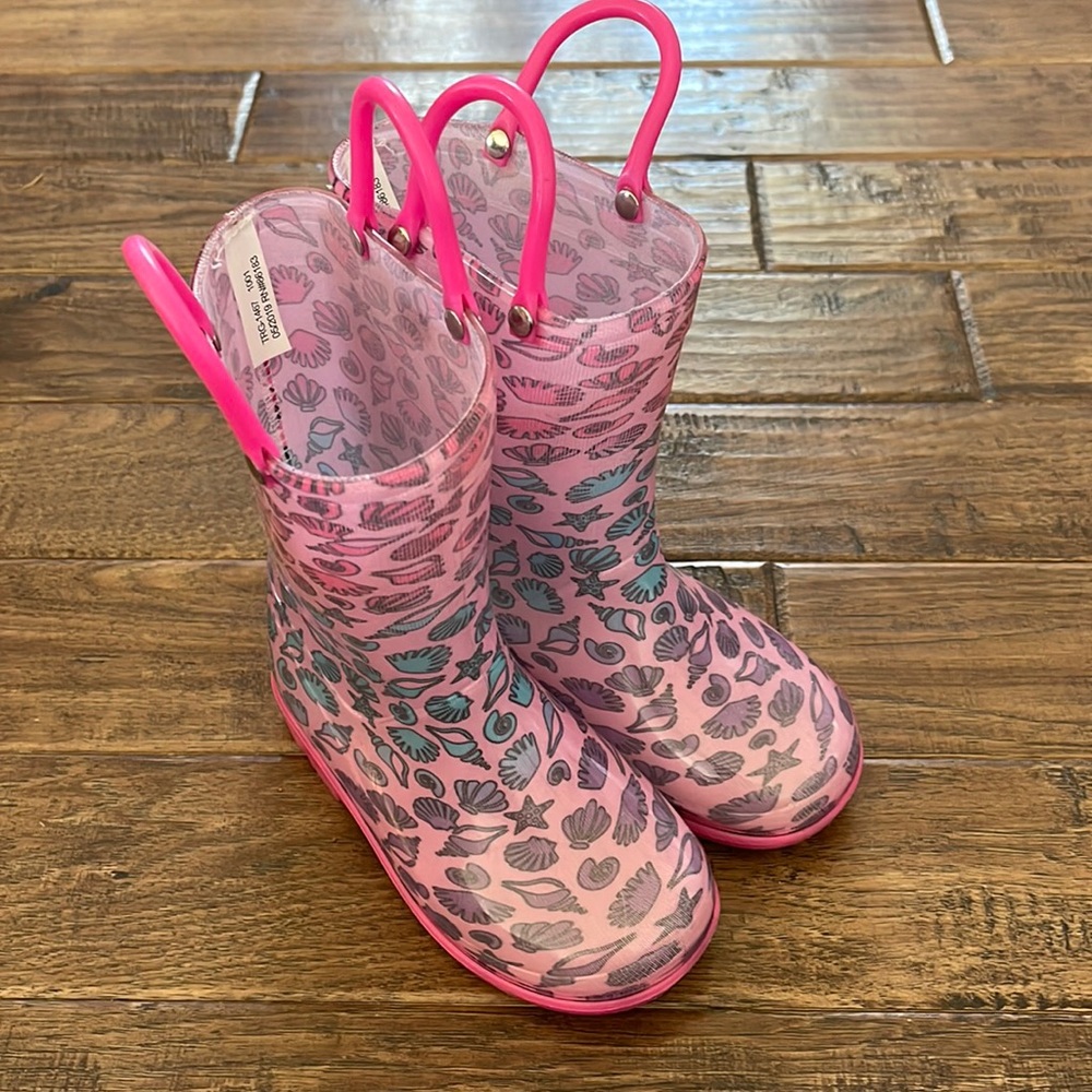 Capelli of New York Girls Pink Seashell Rainboots size 8